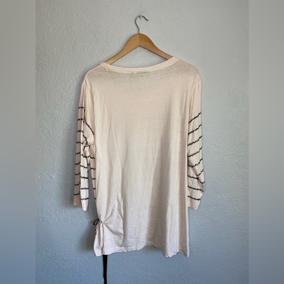 LOGO by Lori Goldstein Instant Chic Sequined Striped Cream Dark Grey Bow Detail - Picture 8 of 11